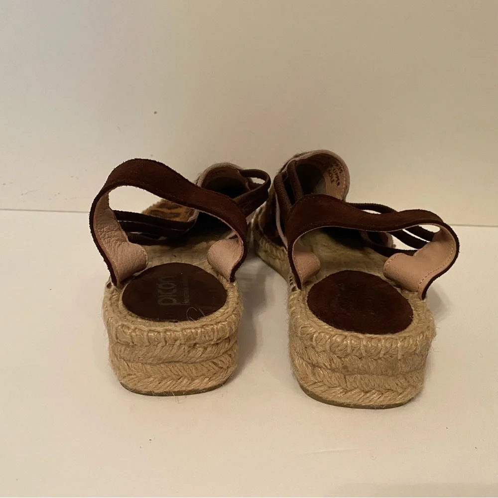 NEW PICON ESPADRILLE SHOES BROWN ANIMAL PRINT LEATHER HANDMADE SPAIN SIZE 7.5
